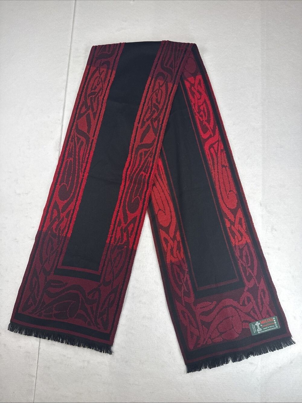 Molina Jimmy Houihan Wool Blend Scarf Made In EU Red Celtic Knot Reversible